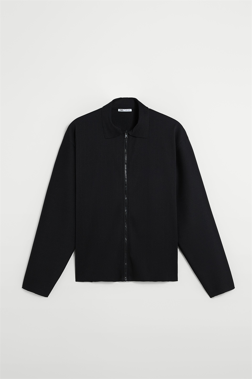 ZR Fitilli Kumaş Fermuarlı  Kapişonlu Sweat-Siyah