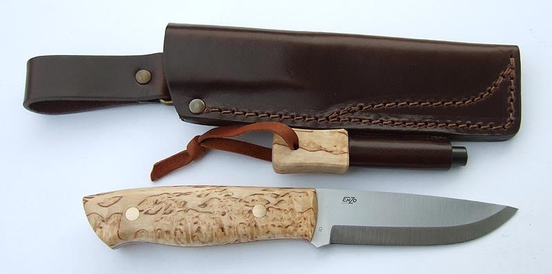 EnZo Trapper 95 O1 Knife/Firesteel/Curly Birch