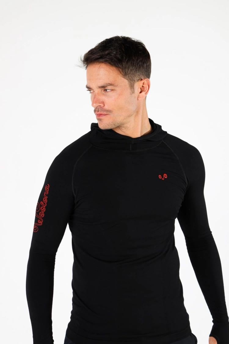 Woolona Pakke Erkek Siyah Uzun Kollu Kapşonlu Termal İçlik