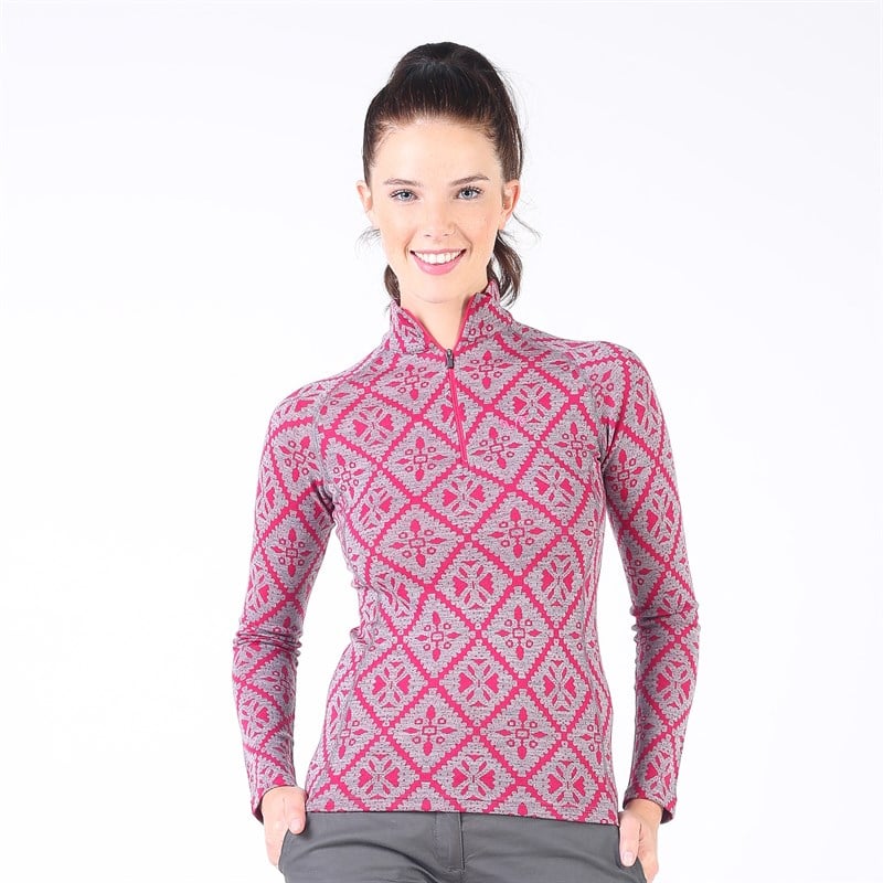 Woolona Venüs Kadın Pembe-Gri Uzun Kollu Fermuarlı %100 Yün Termal İçlik