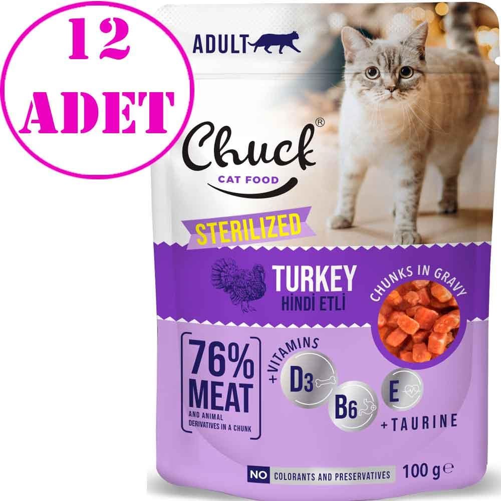 Chuck Kısır Kedi Yaş Maması Hindi Etli 100 Gr 12 AD 18891003 Amazon Pet Center
