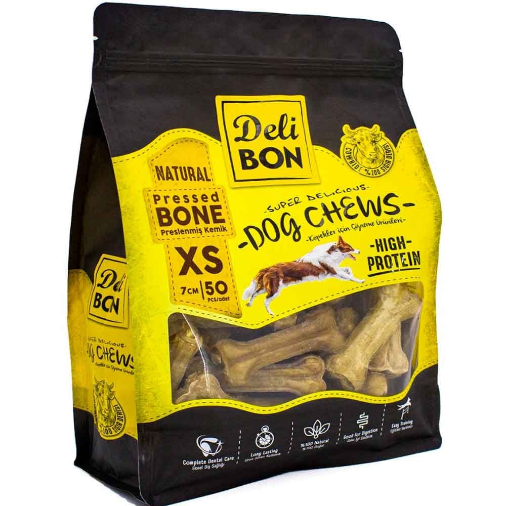 DeliBon Deri Press Köpek Kemik 7Cm Xs Boy 50 Li Paket Natural 8680782160400 Delibon Yenilebilir Pres Köpek Kemikleri Amazon Pet Center