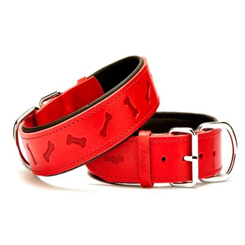 Doggie Comfort Kemik Desenli Deri Boyun Tasması Kırmızı SBT-4035 4,0x65 cm 8680782102448 Doggie Köpek Boyun Tasmaları Amazon Pet Center