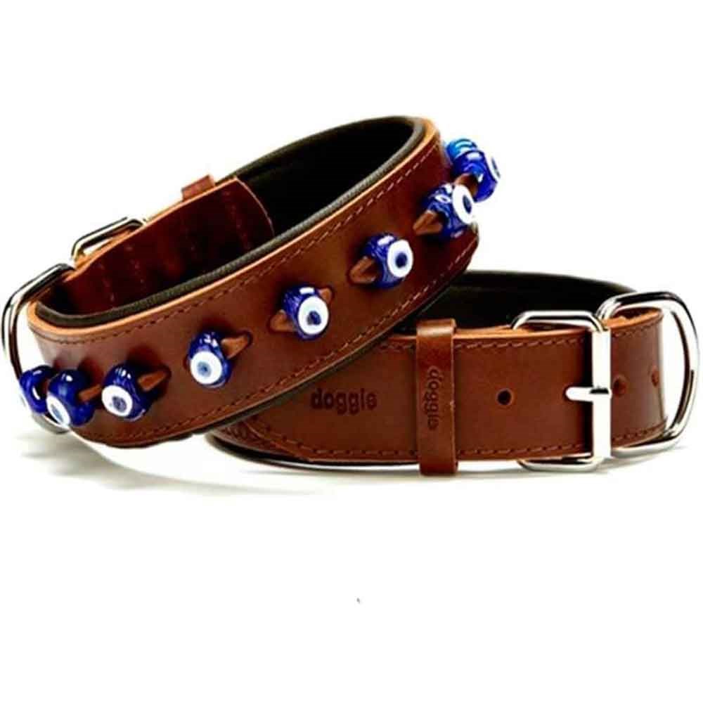Doggie Comfort Nazar Boncuklu Deri Boyun Tasması Kahverengi SBT-3023 3,0x55 cm 8680782101939 Doggie Köpek Boyun Tasmaları Amazon Pet Center