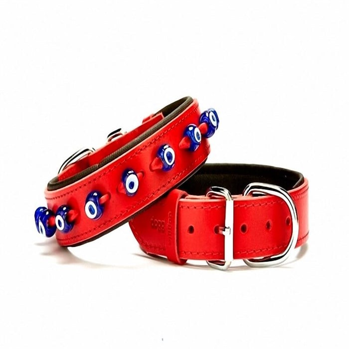 Doggie Comfort Nazar Boncuklu Deri Boyun Tasması Kırmızı