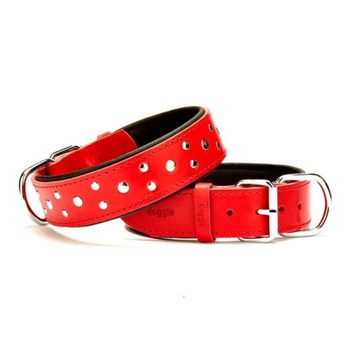 Doggie Comfort Rivetli Deri Boyun Tasması 4011 Kırmızı