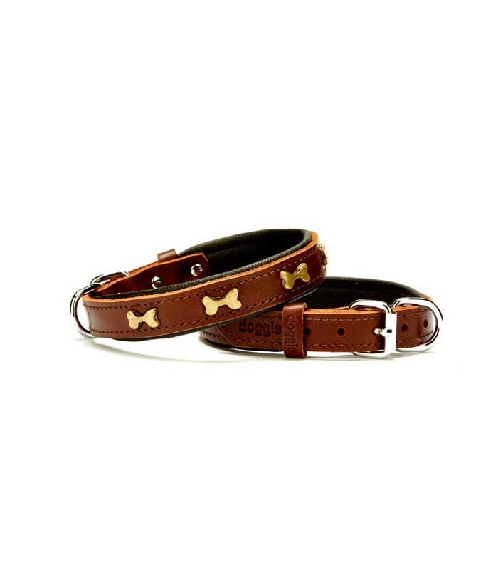 Doggie Comfort Yumuşak Dokulu Metal Kemik Süslü Köpek Boyun Tasması SBT-3062 Kahverengi