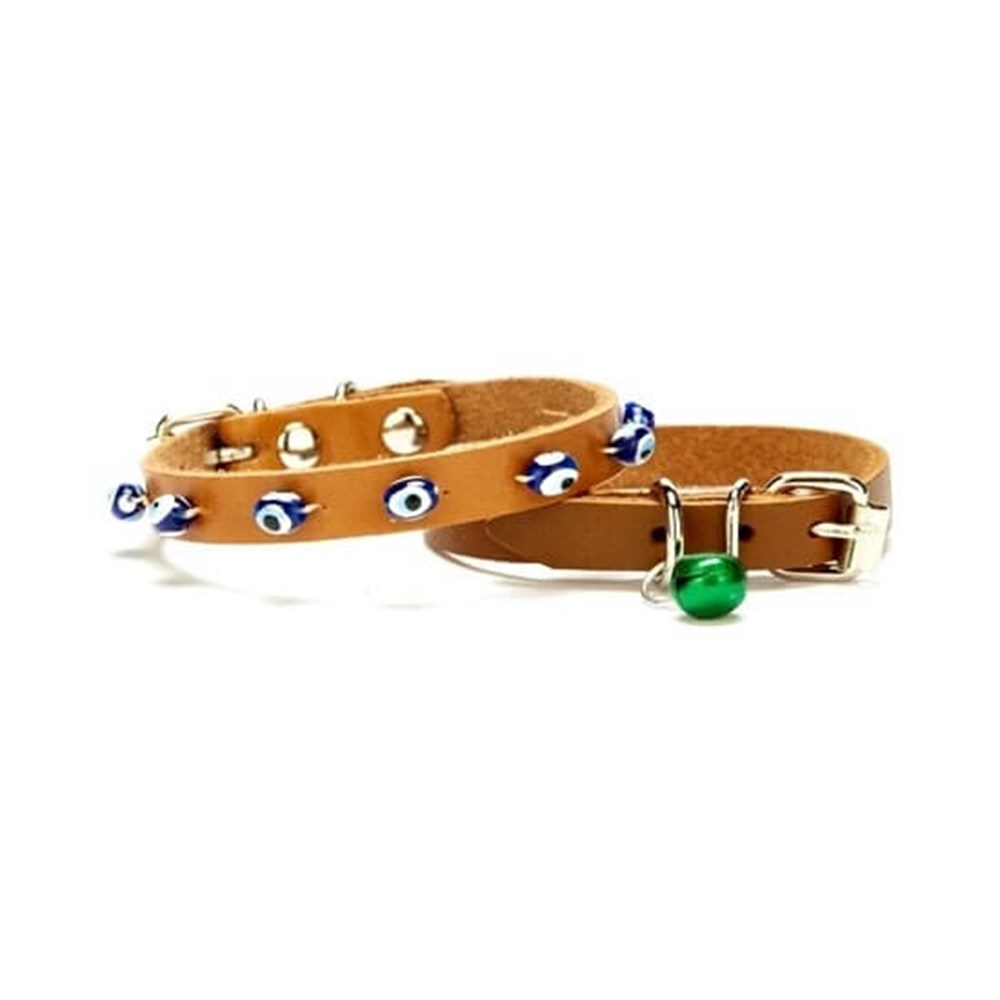 Doggie Nazar Boncuklu Camel Deri Boyun Tasması 1,5 x 30 cm 8680782121807 Doggie Kedi Boyun Tasmaları Amazon Pet Center