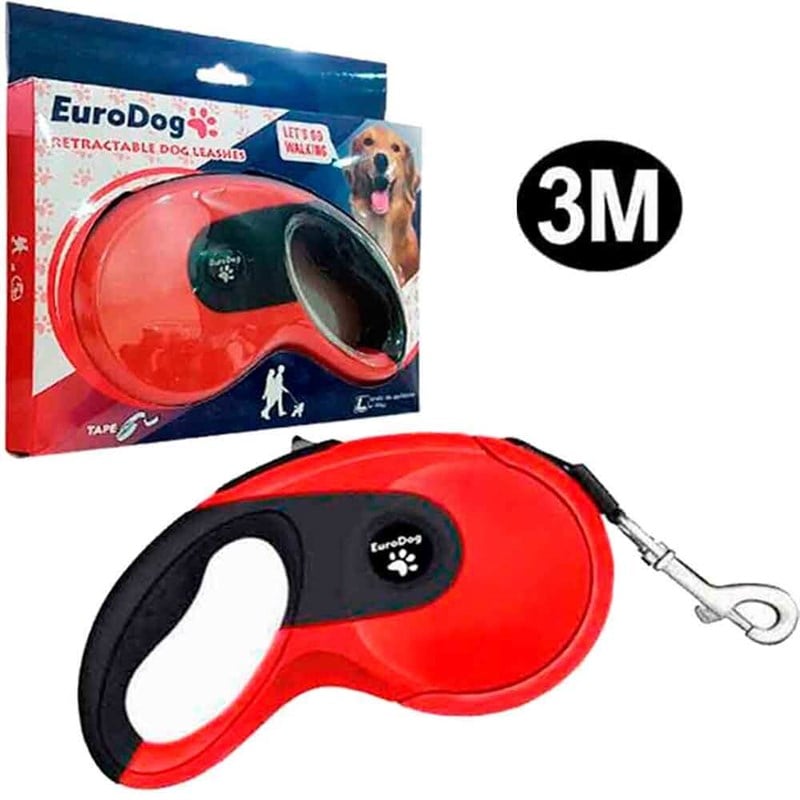 EuroDog Otomatik Şerit Köpek Gezdirme Tasması 3 Mt Kırmızı-Siyah 8681144191162 EuroCat Otomatik Köpek Tasmaları Amazon Pet Center