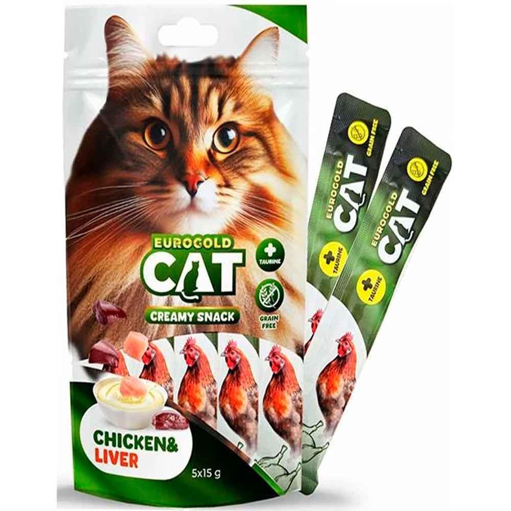 Eurogold Tavuk ve Ciğerli Sıvı Kedi Ödülü 15 Gr 5'li Paket 8681144151623 Amazon Pet Center