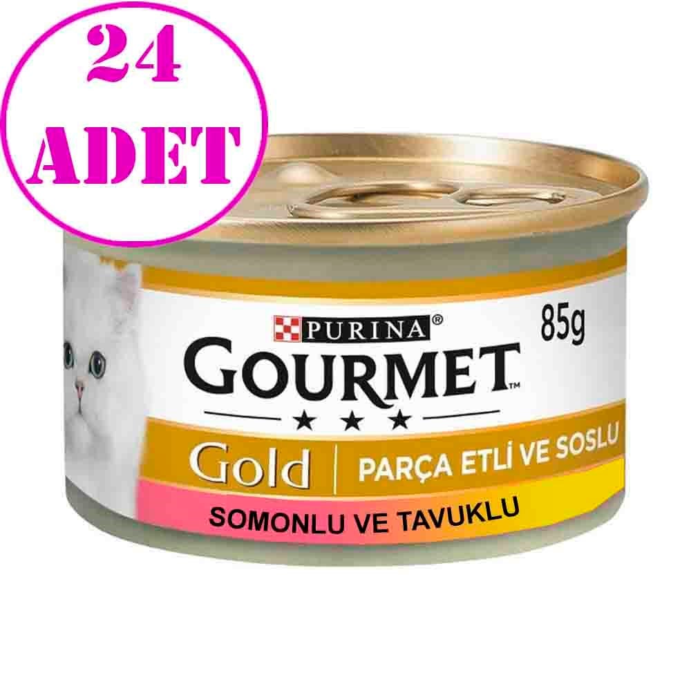 Gourmet Gold Parça Etli Soslu Somonlu ve Tavuklu Kedi Konservesi 85 gr 24 ad 32123432 Gourmet Yetişkin Kedi Konserve Mamaları Amazon Pet Center