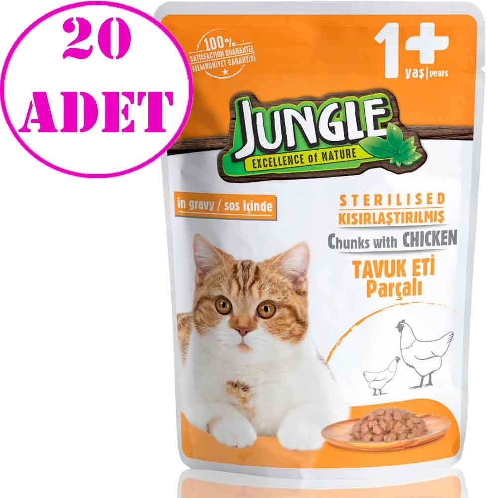 Jungle Kısır Kedi Konservesi Tavuklu Jelli 100 Gr 20 AD 32113334 Amazon Pet Center
