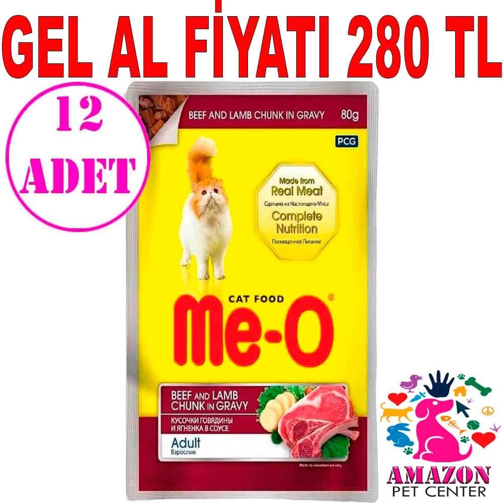 Meo Kedi Konservesi Sos İçinde Parça Dana ve Kuzu Etli 80gr 12 AD 19811000 Amazon Pet Center