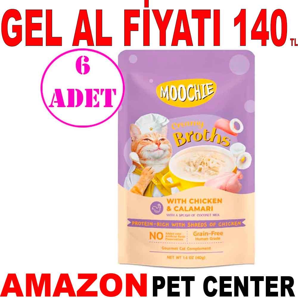 Moochie Kedi Çorbası Parça Kalamarlı Tavuklu Tahılsız 40 Gr 6 AD 19923000 Amazon Pet Center