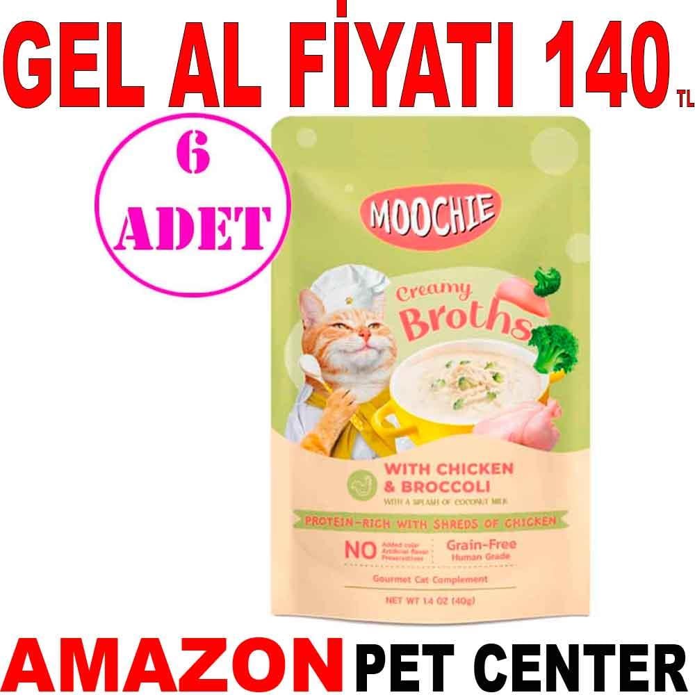 Moochie Kedi Çorbası Parça Tavuk Etli ve Brokolili Tahılsız 40 Gr 6 AD 19922003 Amazon Pet Center
