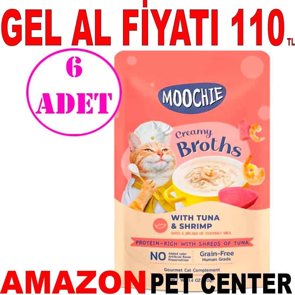 Moochie Kedi Çorbası Parça Ton Balığı Karides Tahılsız 40 Gr 6 AD 19929002 Amazon Pet Center