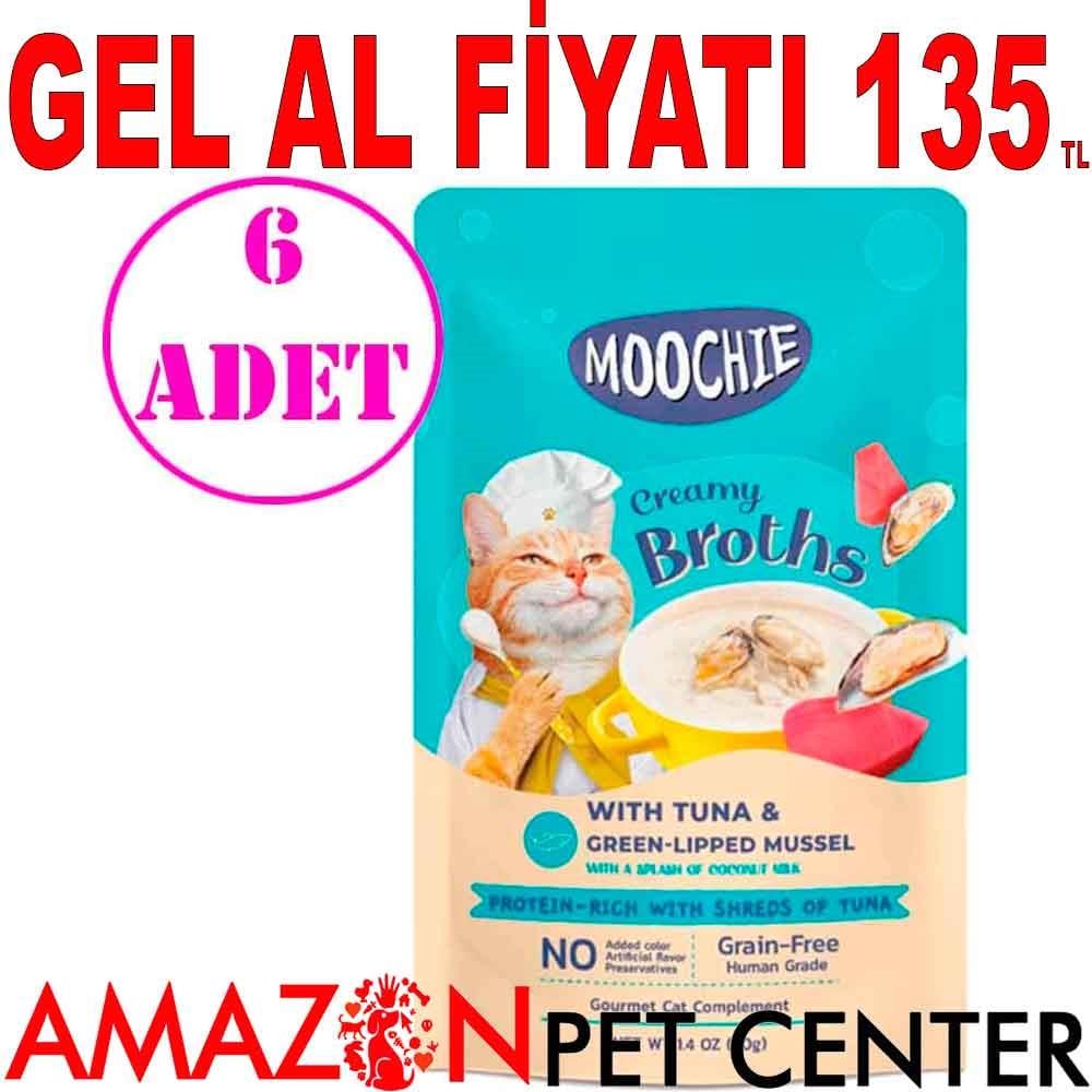 Moochie Kedi Çorbası Parça Ton Balığı Midye Tahılsız 40 Gr 6 AD 19928005 Amazon Pet Center