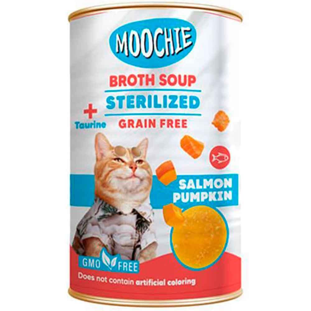 Moochie Somonlu ve Balkabaklı Tahılsız Kısırlaştırılmış Kedi Çorbası 135 ml 8859710205708 Amazon Pet Center