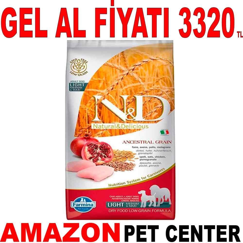 ND Düşük Tahıllı Light Maxi İri ve Orta Irk Tavuklu Narlı Yetişkin Köpek Maması 12 Kg 18646009 Amazon Pet Center