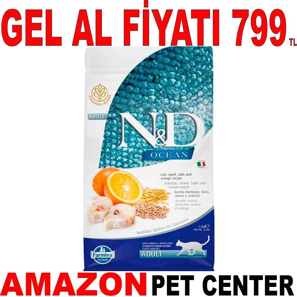 ND Ocean Morina Balıklı ve Portakallı Düşük Tahıllı Yetişkin Kedi Maması 1,5 Kg 18572001 Amazon Pet Center