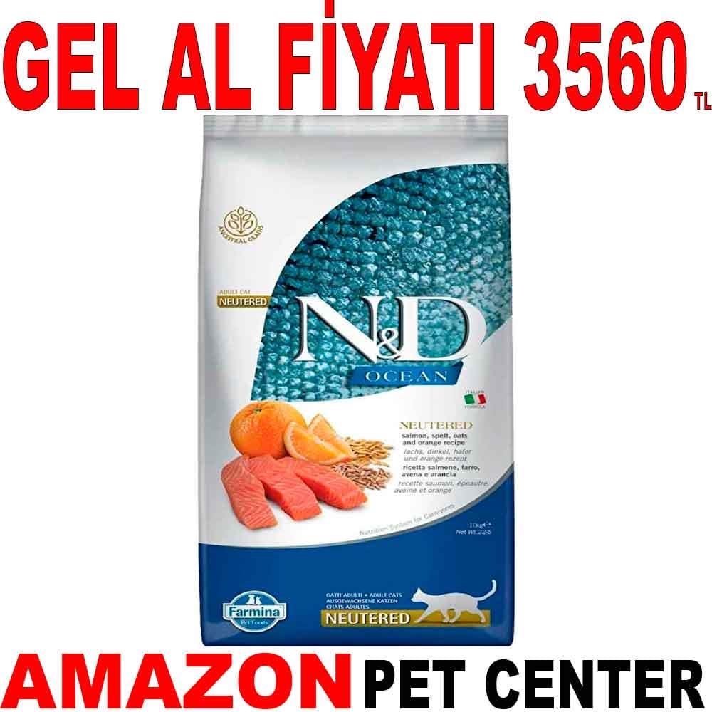 ND Ocean Somonlu ve Portakallı Düşük Tahıllı Kısırlaştırılmış Kedi Maması 10kg 18774009 Amazon Pet Center