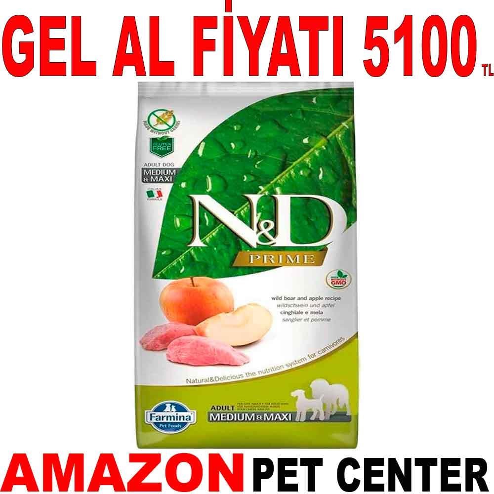 N&D Prime Yaban Domuzlu ve Elmalı Tahılsız Orta ve Büyük Irk Yetişkin Köpek Maması 12 Kg 18783001 Amazon Pet Center