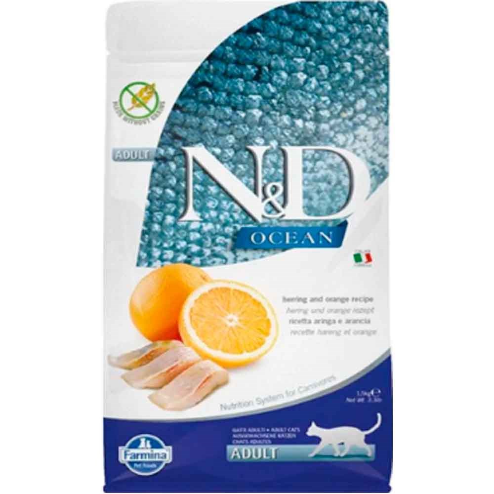ND Tahılsız Okyanus Ringa Balığı ve Portakallı Yetişkin Kedi Maması 1,5 Kg 8010276036704 Amazon Pet Center