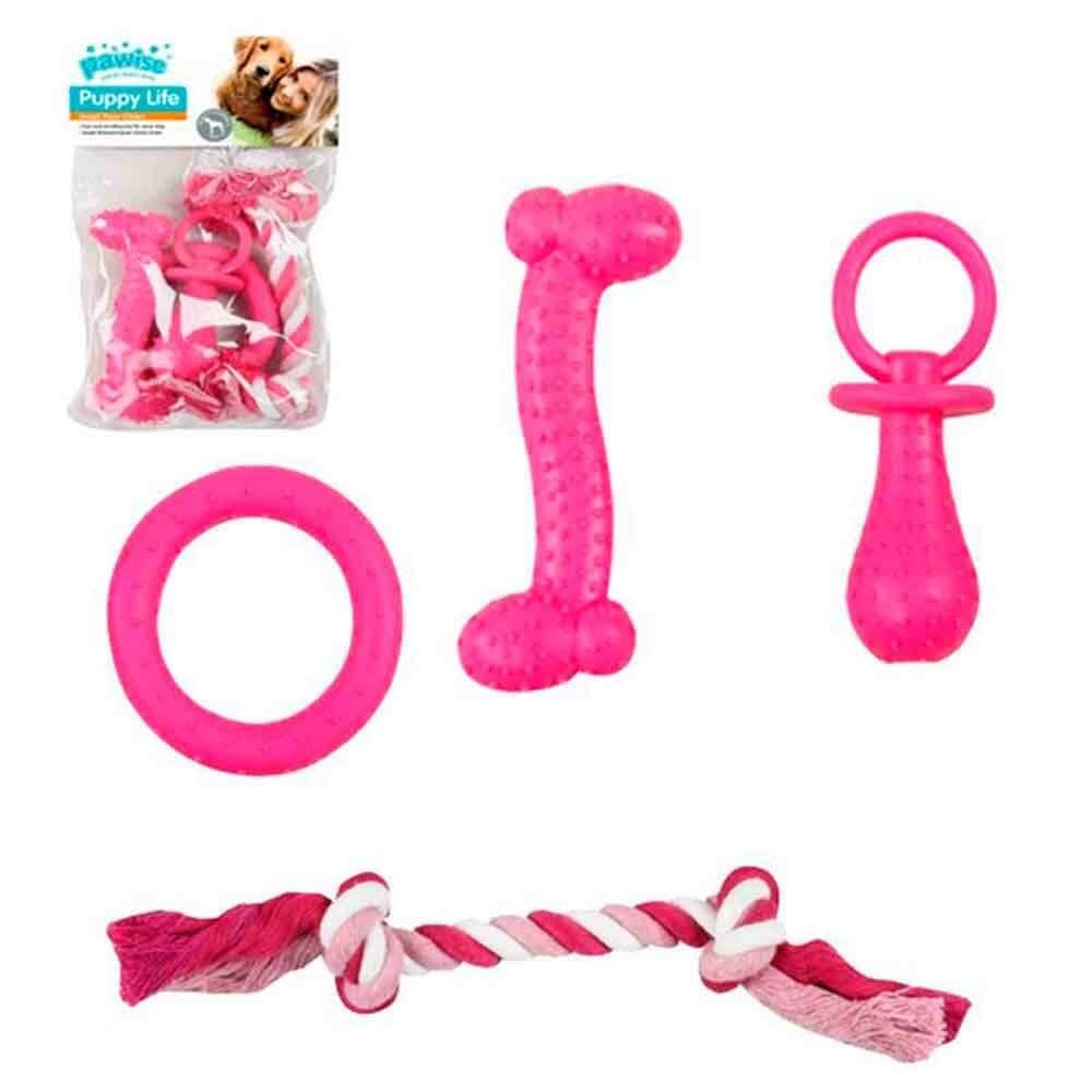 Pawise Puppy Life Oyuncak Seti Pembe 8886467546792 Pawise Kauçuk Plastik Köpek Oyuncakları Amazon Pet Center