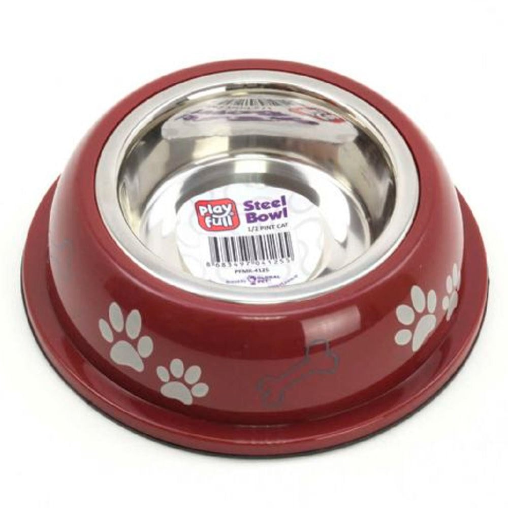 Playfull Pati ve Kemik Desenli Plastik Çerçeve İçinde Çelik Mama ve Su Kabı Kauçuk Tabanlı 1/2 Pint Cat PFMK-4125 8683497041255 Amazon Pet Center