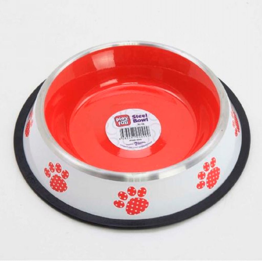 Playfull Renkli Pati Desenli Çelik Mama ve Su Kabı 32 Oz PFMK-4099 8683497040999 Amazon Pet Center