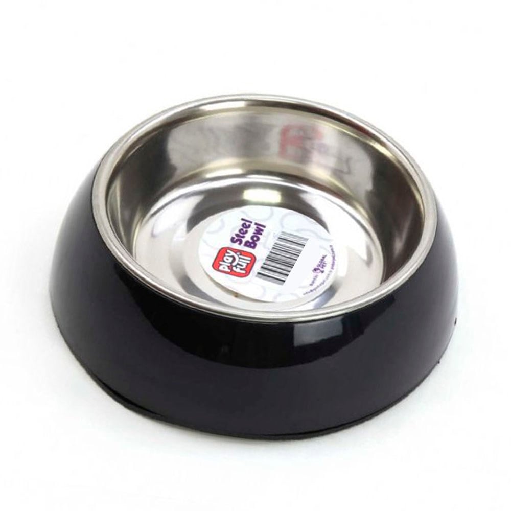 Playfull Siyah Plastik Çerçeve İçinde Çelik Mama ve Su Kabı Kauçuk Tabanlı X-Small PFMK-4133 8683497041330 Amazon Pet Center