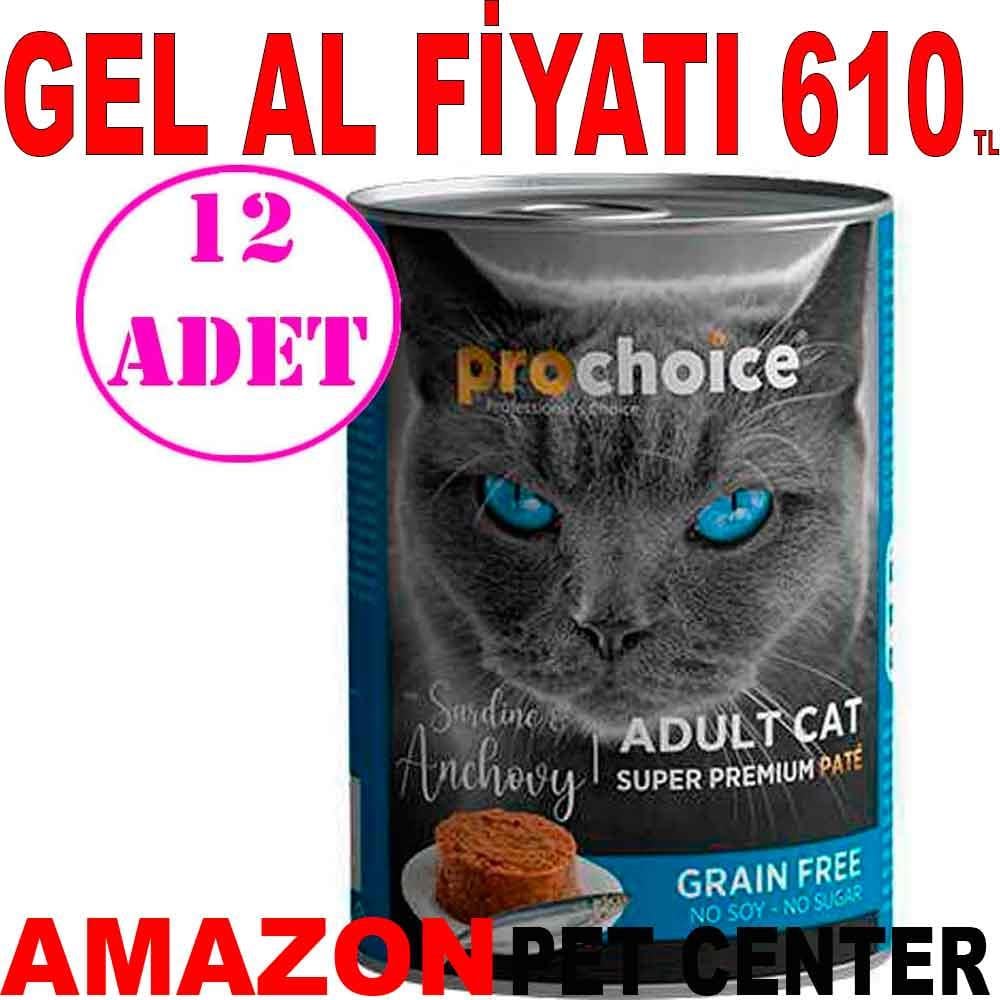 Pro Choice Sardalya ve Hamsili Tahılsız Pate Kedi Konservesi 400 Gr 12 AD 19027005 Amazon Pet Center