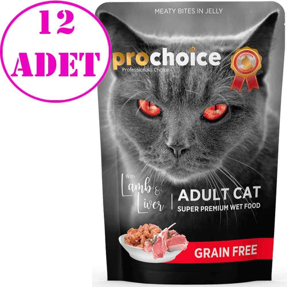 ProChoice Pouch Jöleli Kuzulu ve Ciğerli Tahılsız Kedi Konservesi 85 Gr 12 AD 32129823 Pro Choice Yetişkin Kedi Konserve Mamaları Amazon Pet Center
