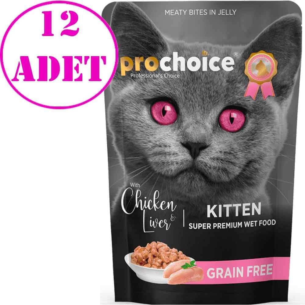 ProChoice Pouch Jöleli Tavuklu ve Ciğerli Tahılsız Yavru Kedi Konservesi 85 Gr 12 AD 32129854 Pro Choice Yetişkin Kedi Konserve Mamaları Amazon Pet Center