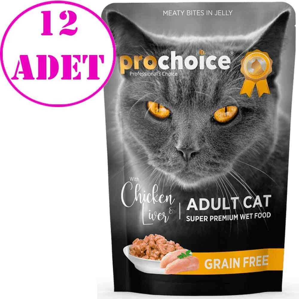 ProChoice Pouch Jöleli Tavuklu ve Ciğerli Tahılsız Kedi Konservesi 85 Gr 12 AD 32129847 Pro Choice Yetişkin Kedi Konserve Mamaları Amazon Pet Center