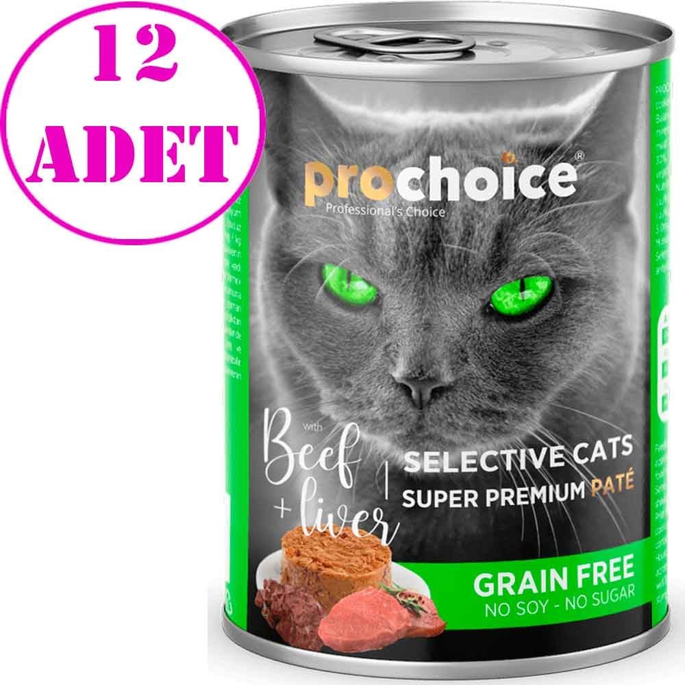 ProChoice Seçici Kediler için Sığır Etli ve Ciğerli Tahılsız Ezme Kedi Konservesi 400 GR 12 AD 32129816 Pro Choice Yetişkin Kedi Konserve Mamaları Amazon Pet Center