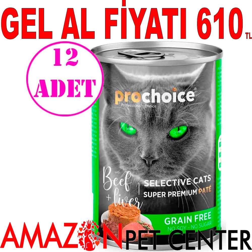 ProChoice Seçici Kediler için Sığır Etli ve Ciğerli Tahılsız Ezme Kedi Konservesi 400 GR 12 AD 18914009 Amazon Pet Center