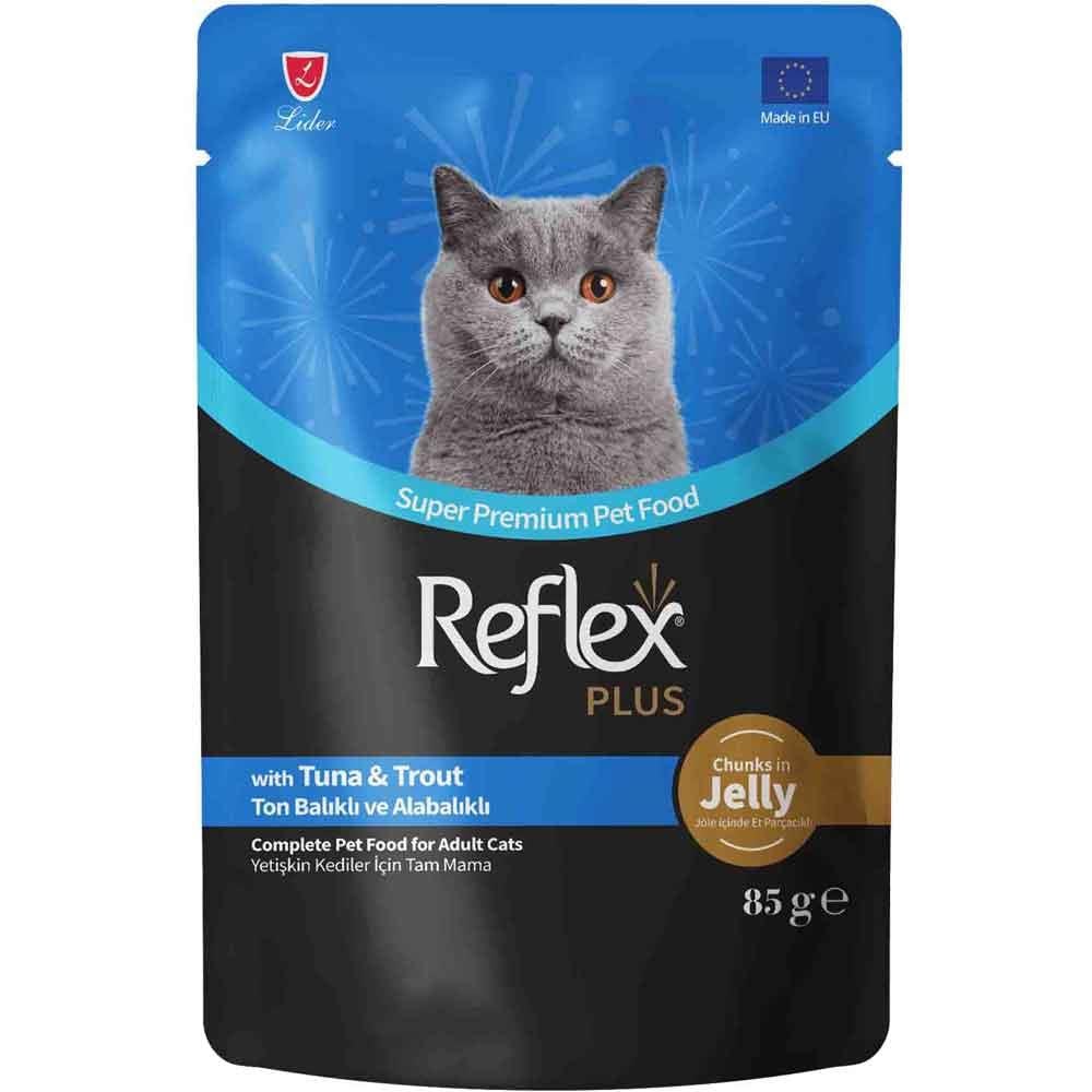 Reflex Plus Jöle İçinde Et Parçacıklı Ton Balıklı ve Alabalıklı Kedi Konservesi 85 Gr 8698995034159 Amazon Pet Center