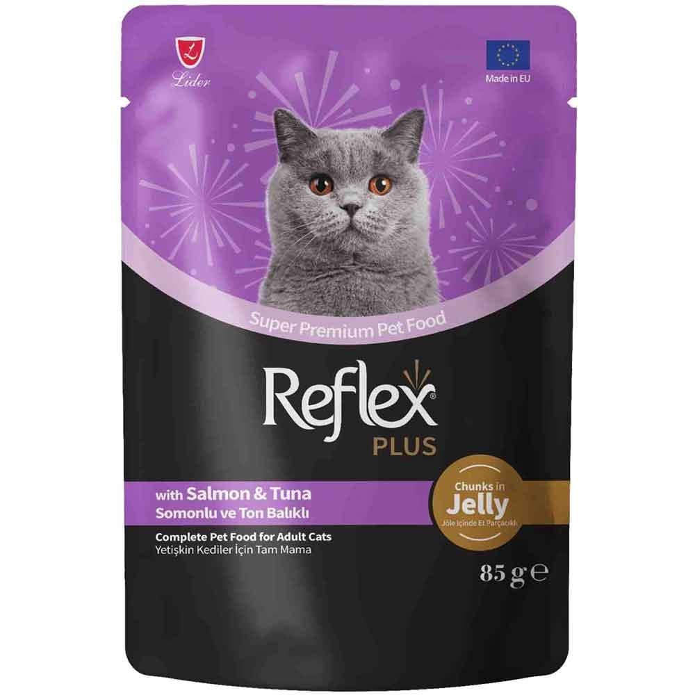 Reflex Plus Jöle İçinde Et Parçacıklı Somonlu ve Ton Balıklı Kedi Konservesi 85gr 8698995034128 Amazon Pet Center