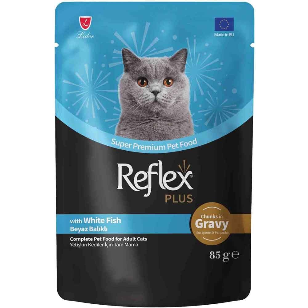 Reflex Plus Sos İçinde Et Parçacıklı Beyaz Balıklı Kedi Konservesi 85gr 8698995034111 Amazon Pet Center