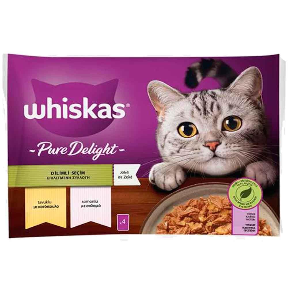 Whiskas Pouch Pure Delight Jöle İçinde Tavuklu ve Somonlu Yetişkin Kedi Konservesi 85gr (4'lü) 5900951303326 Amazon Pet Center