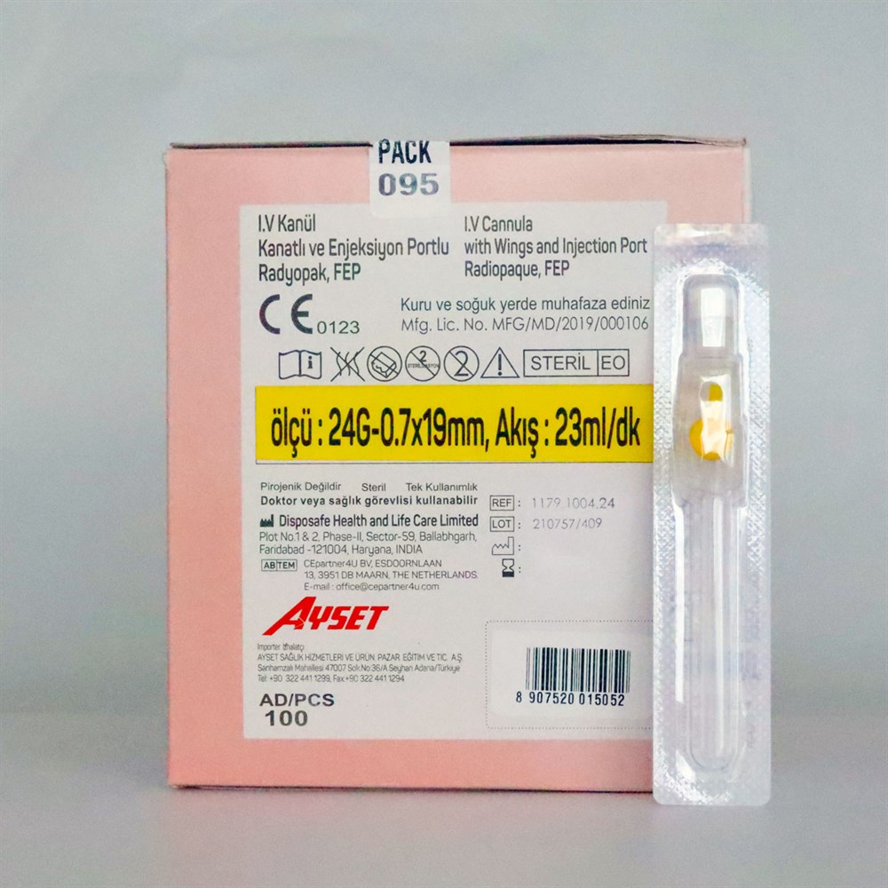 Ayset Branül (İntraket) Sari (24G) 100'lü Paket