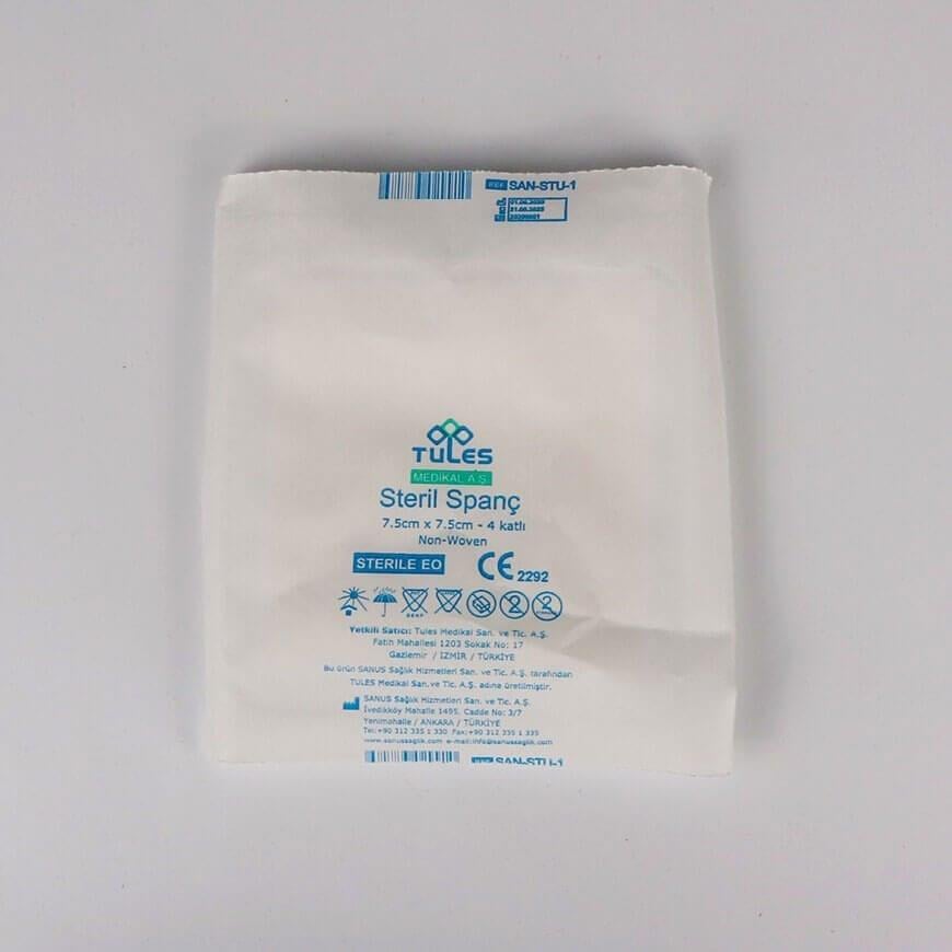 Tules Steril Spanç (Non Woven)  7,5*7,5 CM 4 kat 100lü Paket
