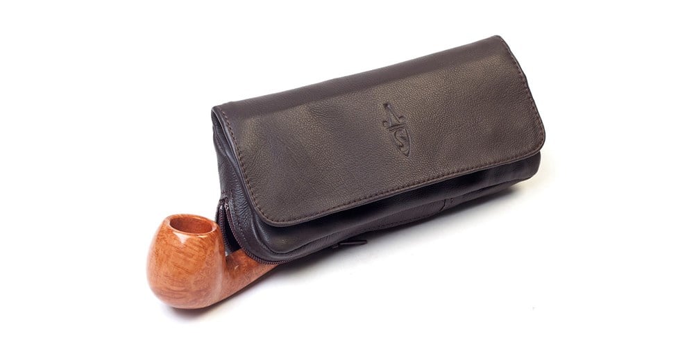 LEATHER COMBO POUCH 1 PIPE AND TOBACCO BROWN-T420MAR