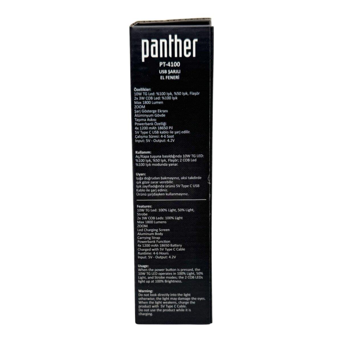 PANTHER PT-4100 USB ŞARJLI EL FENERİ