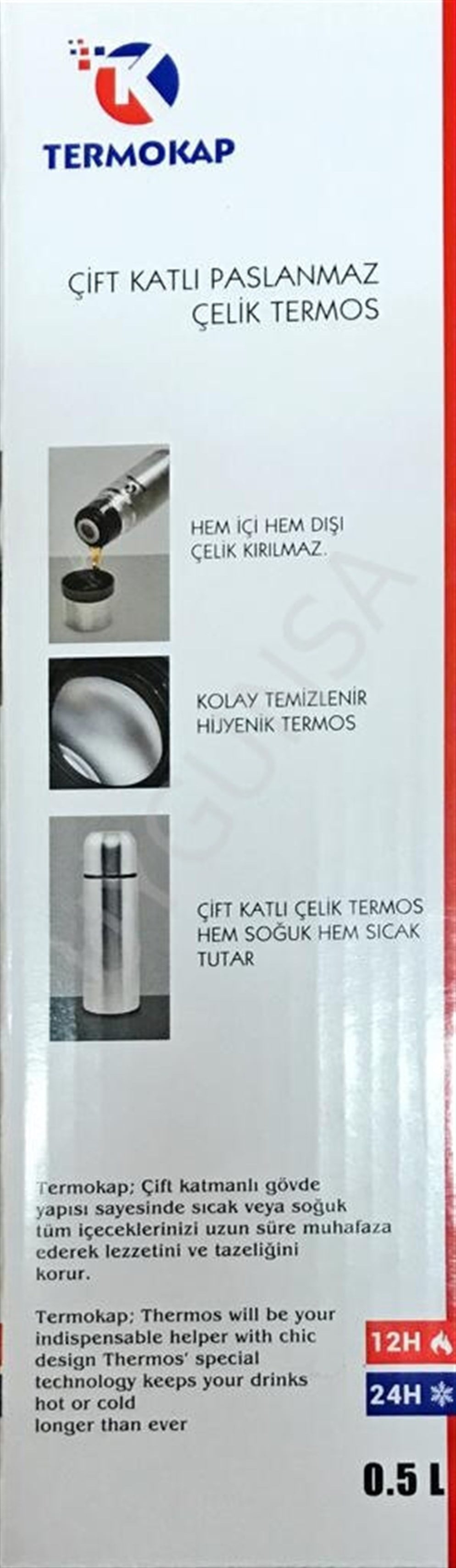 Termokap 0.5 Yarım Litre Çelik İçecek Termosu Sıcak Soğuk Koruma