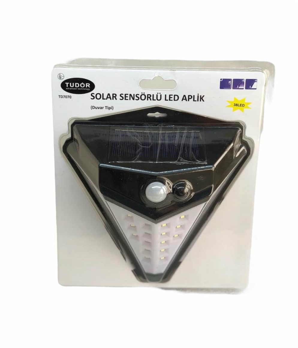 Tudor Solar Sensörlü Güneş Enerjili Üçgen 38 Led Duvar Lambası Aplik