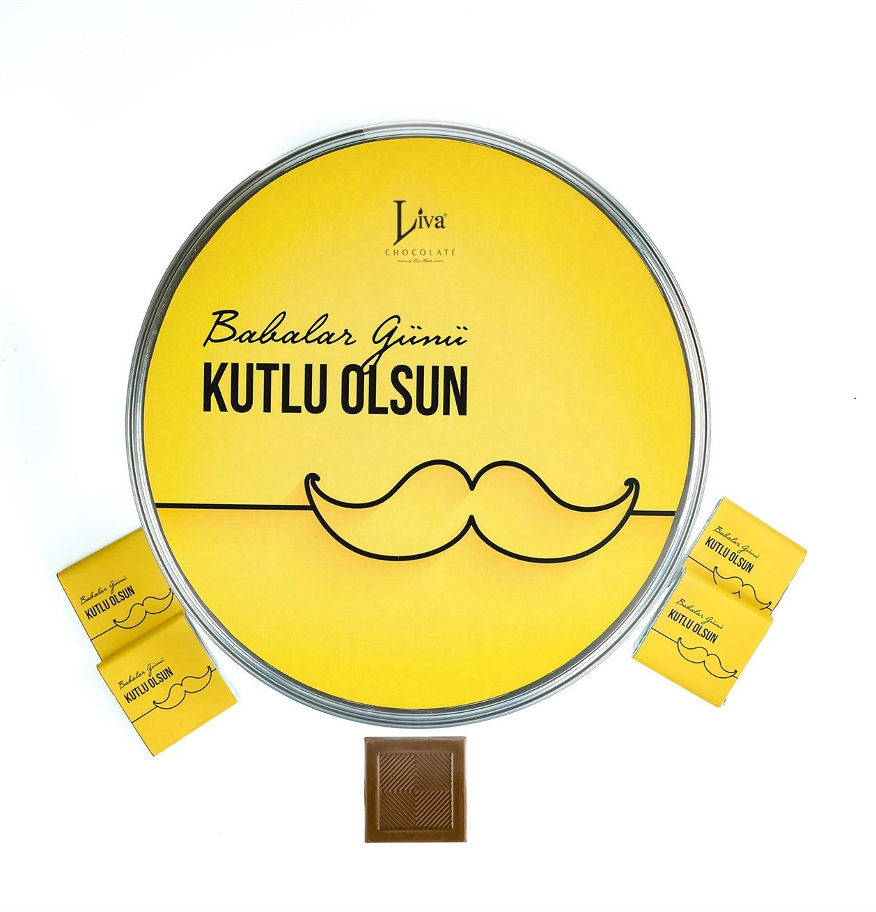 Metal Kutu Babalar Günü Çikolatası Sarı Tasarım ( 80 Adet Napoliten Çikolata )