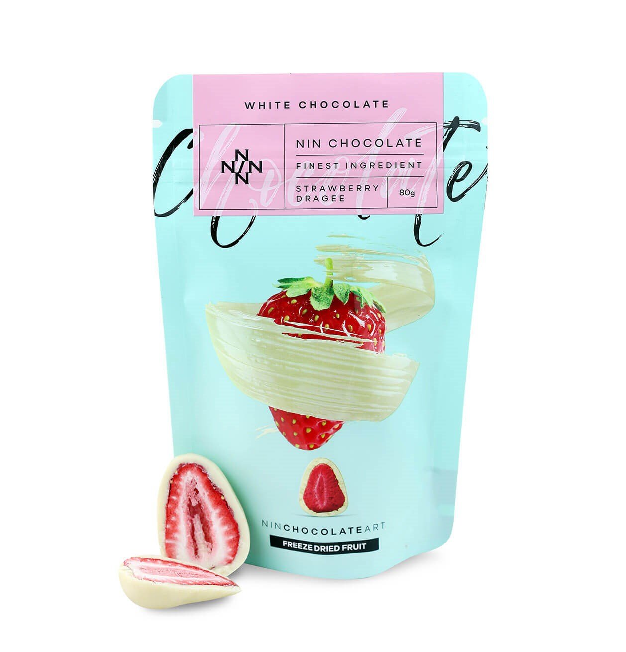 NiN Beyaz Çikolata Kaplı Kurutulmuş Çilek 80 gr 