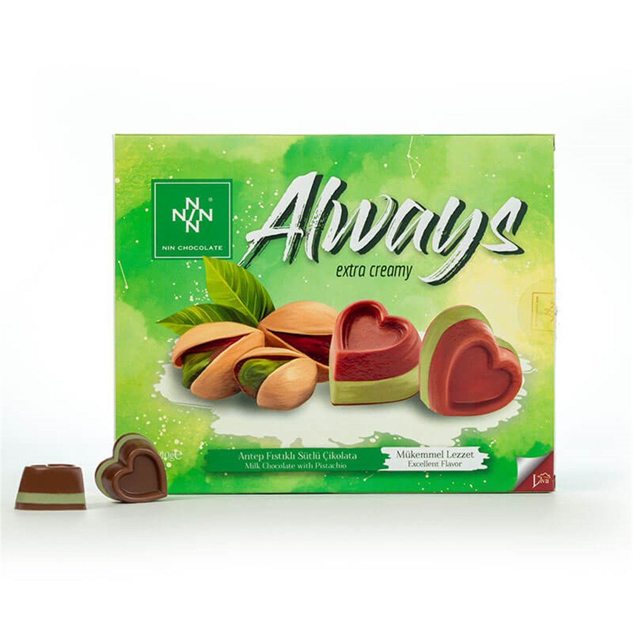NiN Chocolate Always Antep Fıstıklı Sütlü Çikolata 